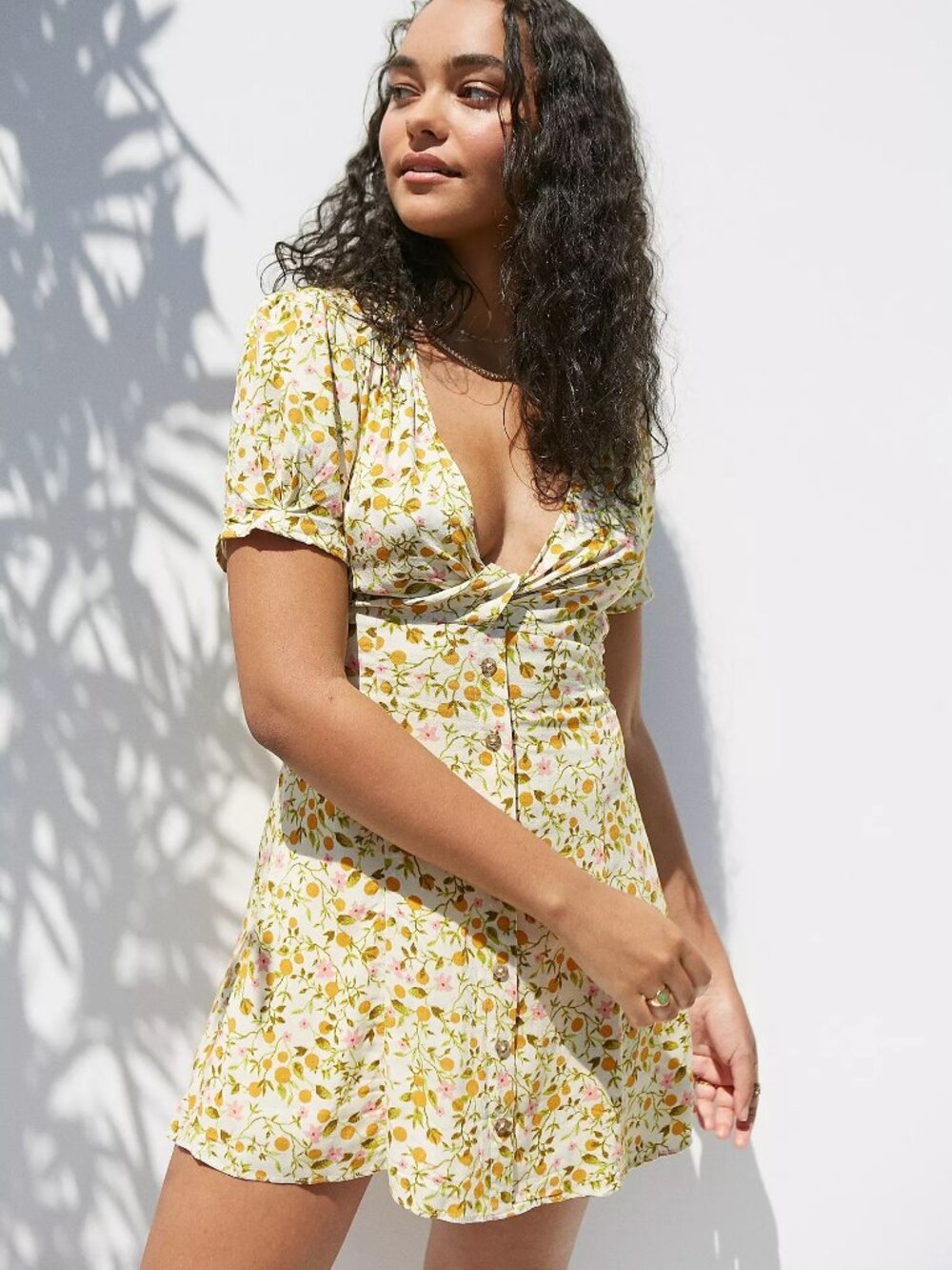 Urban Outfitters Bettie Twist Front Orange Floral Mini Dress Size XS